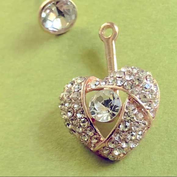 New Betsey Johnson Pave Heart Front & Back Earrings - Picture 6 of 10